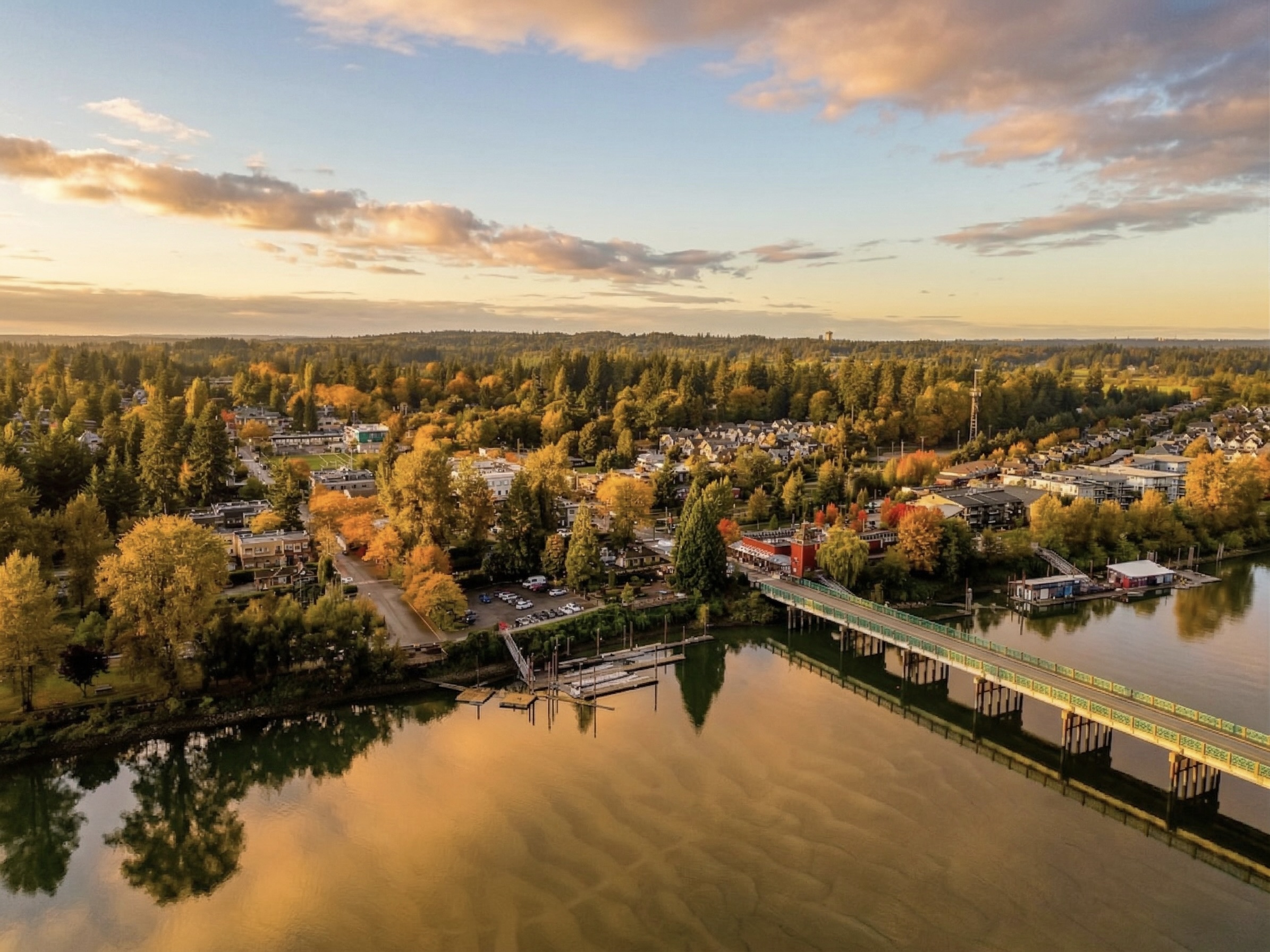 Fort Langley at golden hour — heritage village on the Fraser River.