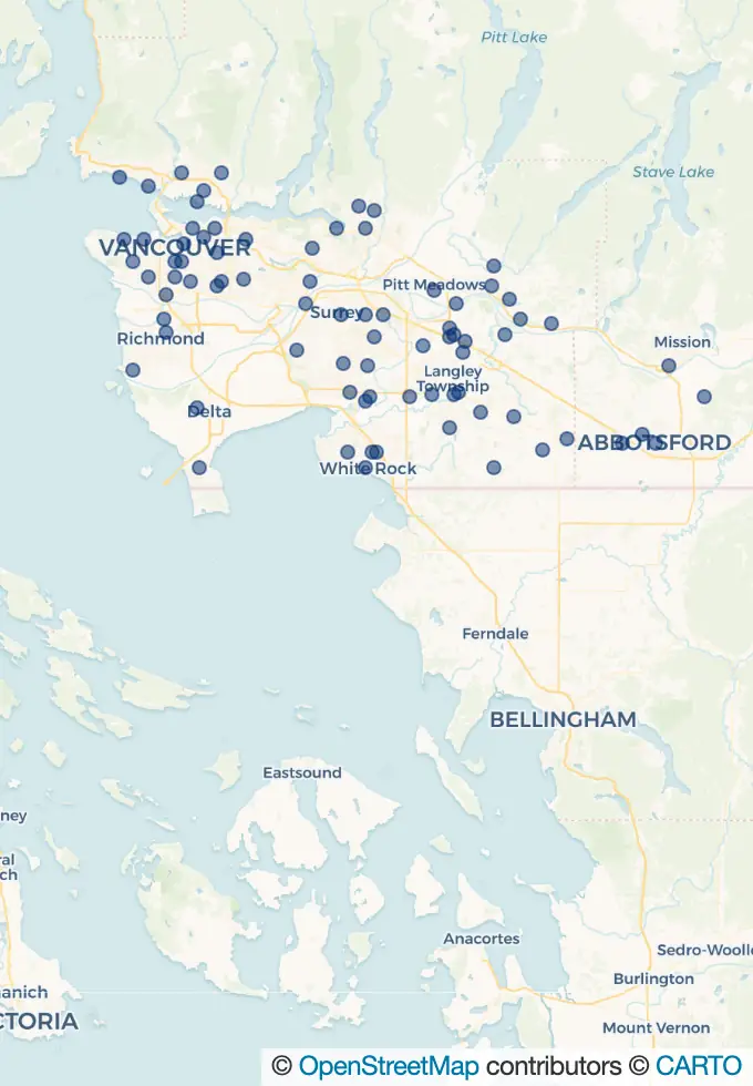 Map of Greater Vancouver and the Fraser Valley